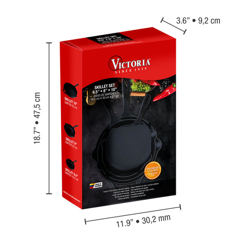 Kit 3 sartenes 16.5, 20 y 25 cm – hierro fundido