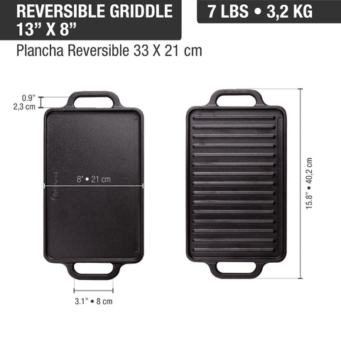 Plancha reversible 33 × 21 cm – hierro fundido esmaltado