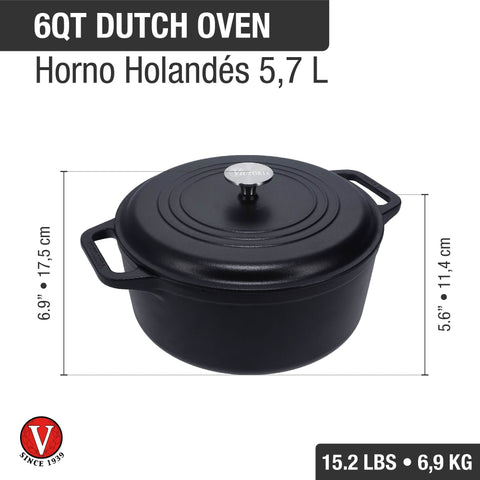 Horno Holandés de hierro fundido  5.7 L Olla  Dutch Oven